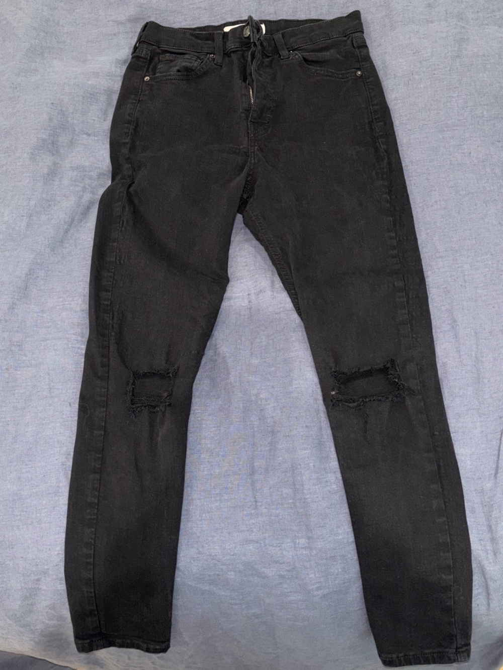 Topshop Black Slim Straight Jeans with Knee Rips